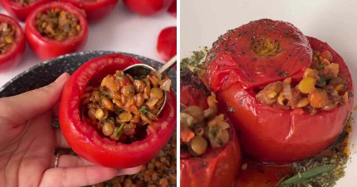 Bol Ekşili Mercimekli Domates Dolması Tarifi