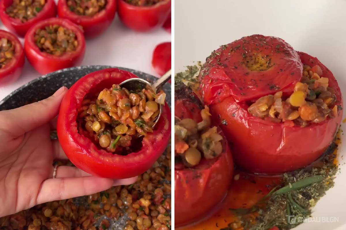 Bol Ekşili Mercimekli Domates Dolması Tarifi