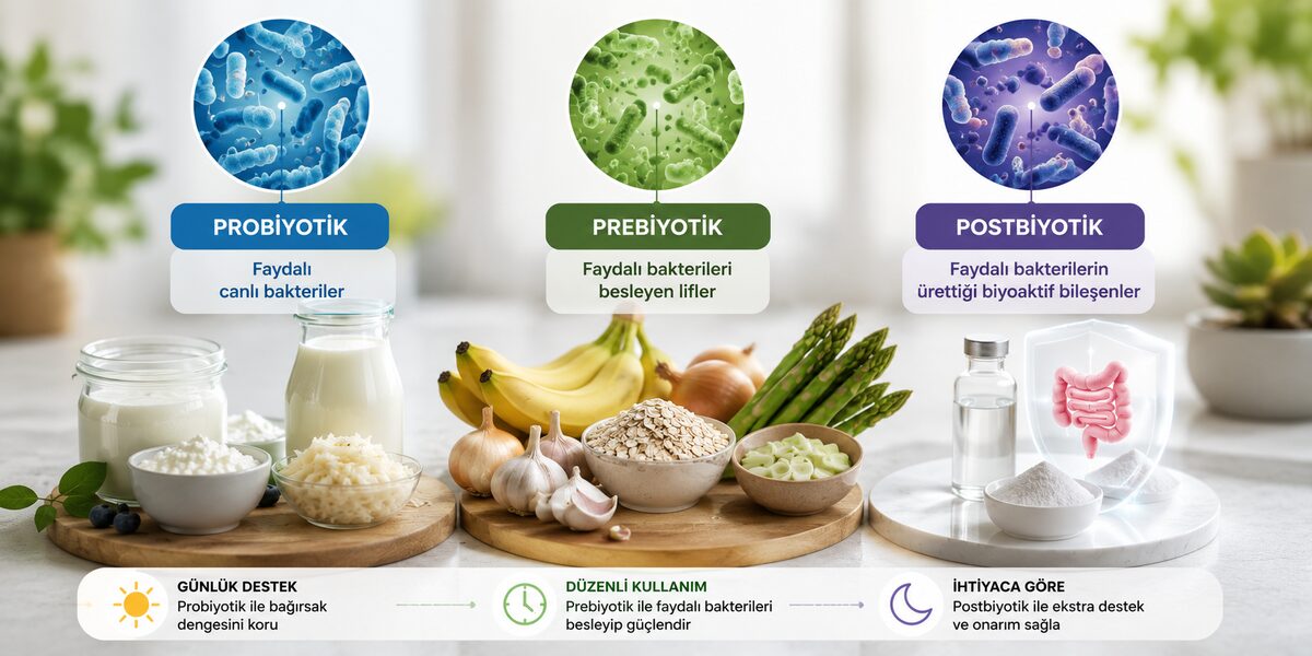 Postbiyotik vs Probiyotik vs Prebiyotik: Net Karşılaştırma + Hangisini Ne Zaman?